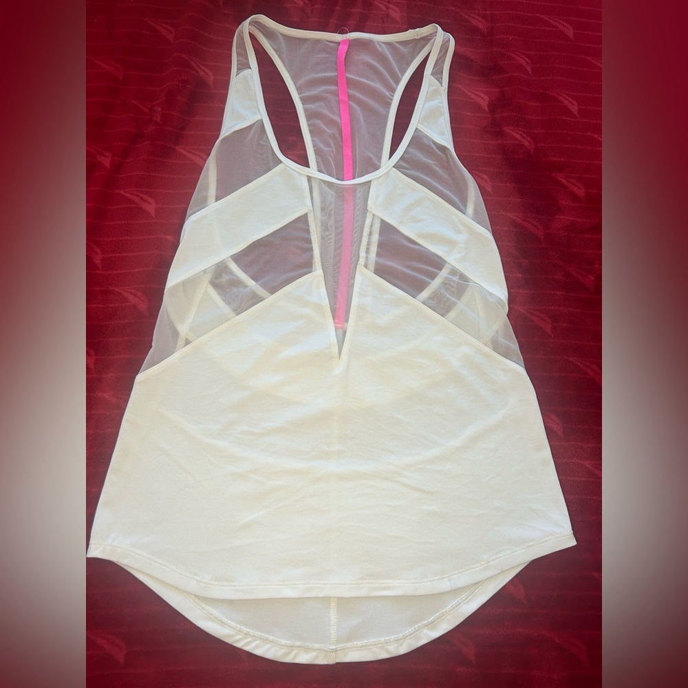 lululemon athletica White Mesh Racerback Tank with Pink Trim
